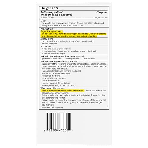 alli Weight Loss Diet Pills, Orlistat 60 mg Capsules, Non Prescription Weight Loss Aid, 120 Count Refill Pack