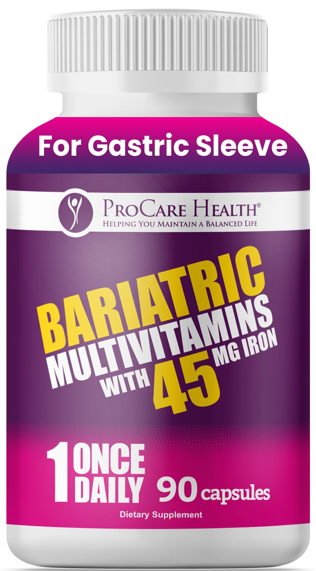 ProCare Health Bariatric Multivitamin 45mg Iron – Once Daily Capsule for Gastric Bypass, Sleeve & Post-Op Support – 90 Easy-to-Swallow Capsules, 3-Month Supply, No Artificial Colors, Gluten-Free