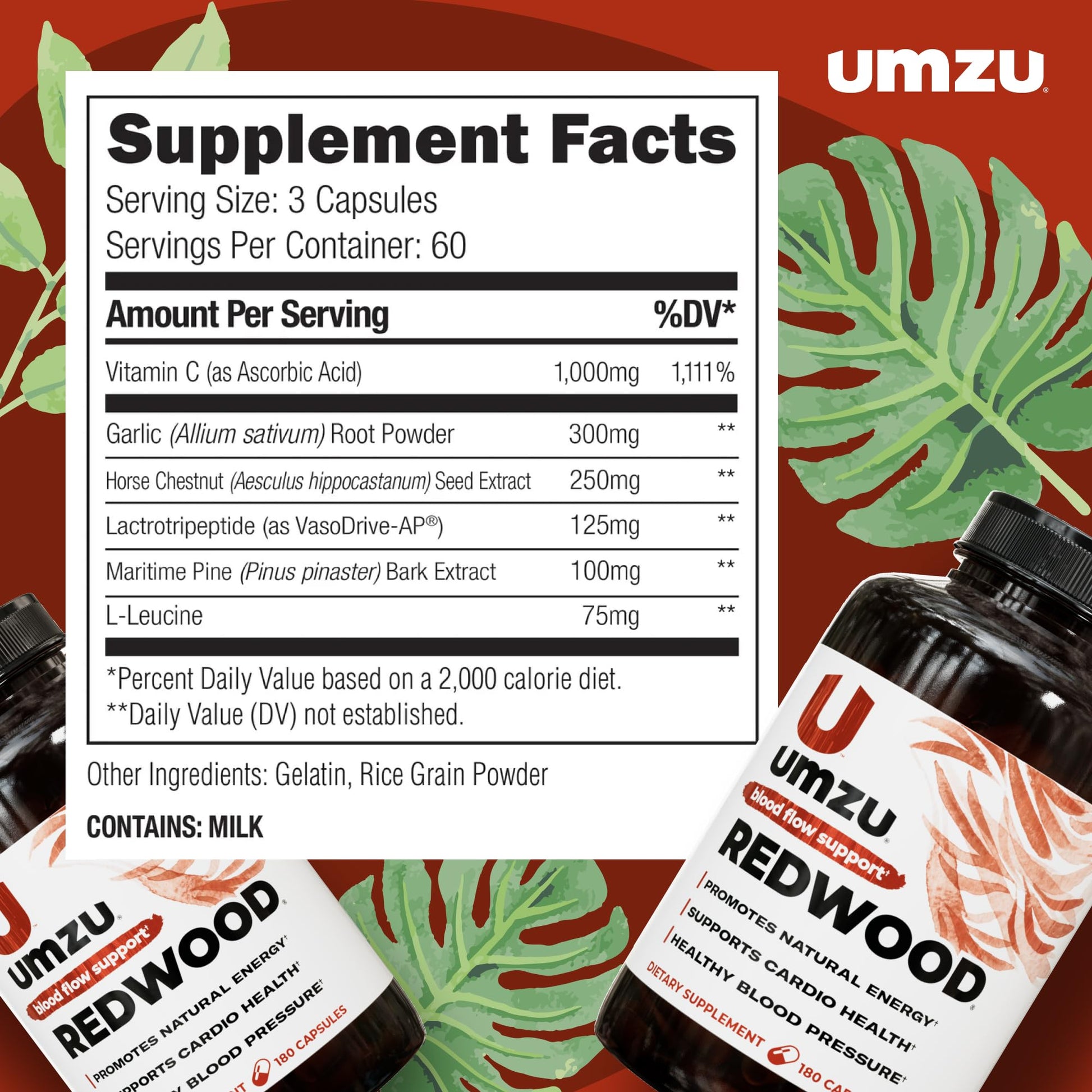 UMZU Redwood Max Nitric Oxide Booster, 1-Month Supply – Advanced Nitric Oxide Supplement with Fitnox Blend, Pine Bark, Resveratrol & Tart Cherry – Promotes Healthy Circulation, Energy and Recovery