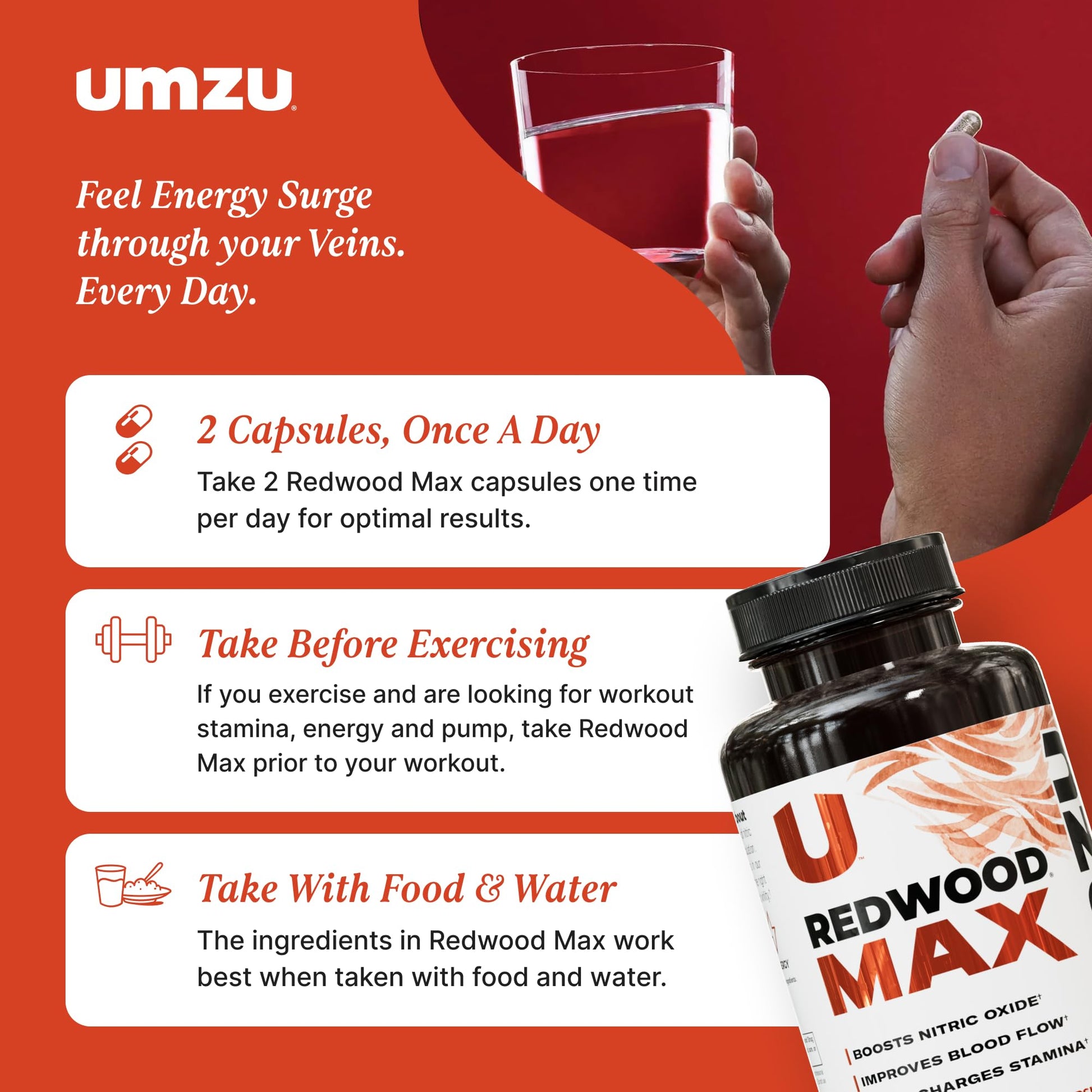 UMZU Redwood Max Nitric Oxide Booster, 1-Month Supply – Advanced Nitric Oxide Supplement with Fitnox Blend, Pine Bark, Resveratrol & Tart Cherry – Promotes Healthy Circulation, Energy and Recovery