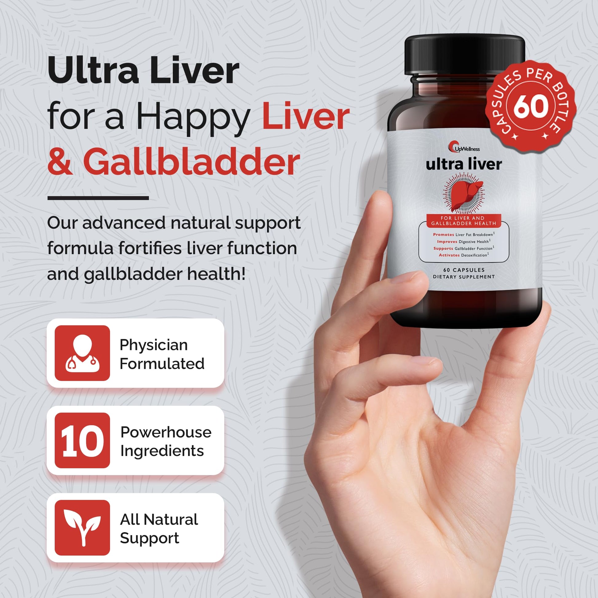 UpWellness Ultra Liver Support – TMG, NAC & Milk Thistle Formula for Liver and Gallbladder Health (60 Capsules)