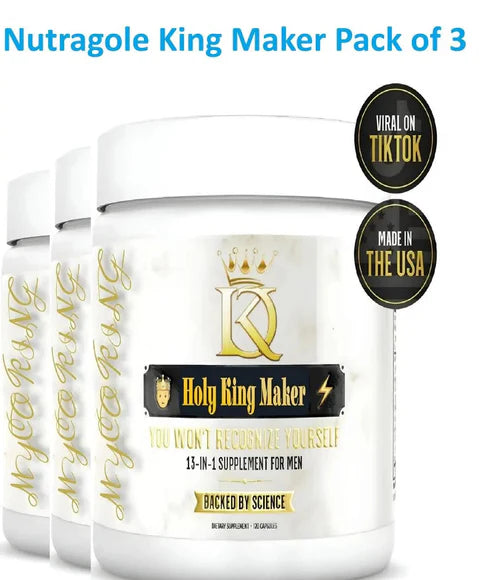 Nutragole King Maker Pack of 3, 13-in-1 Anabolic Supplement for Men to Increase Stamina, Lean Muscle Growth & Recovery, N.O. Booster with Tongkat Ali (LJ100), 120 Capsules