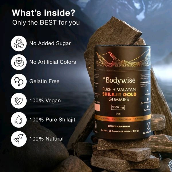 Be Bodywise (Pack of 2) Pure Himalayan Shilajit Gummies | With Ashwagandha, Gokshura & other herbs | No added sugar | 60 Gummies