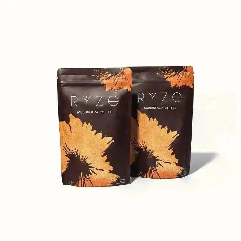 RYZE SUPERFOODS Mushroom Medium Roast Coffee USDA Organic with 6 Adaptogenic Mushrooms, USA Grown Instant Coffee for Better Energy, Focus Digestion Immunity with Lions Mane & Turkey Tail 30 Servings