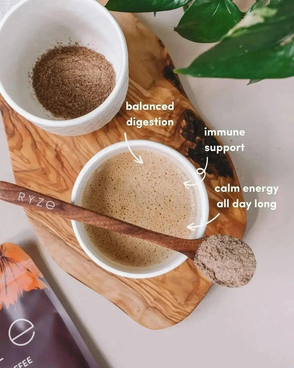 RYZE SUPERFOODS Mushroom Medium Roast Coffee USDA Organic with 6 Adaptogenic Mushrooms, USA Grown Instant Coffee for Better Energy, Focus Digestion Immunity with Lions Mane & Turkey Tail 30 Servings